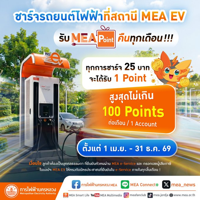 ชาร์จรถยนต์ไฟฟ้า รับ MEA Point